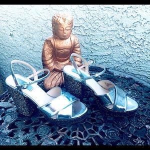 Betsey Johnson Silver Sequined Platform Sandals